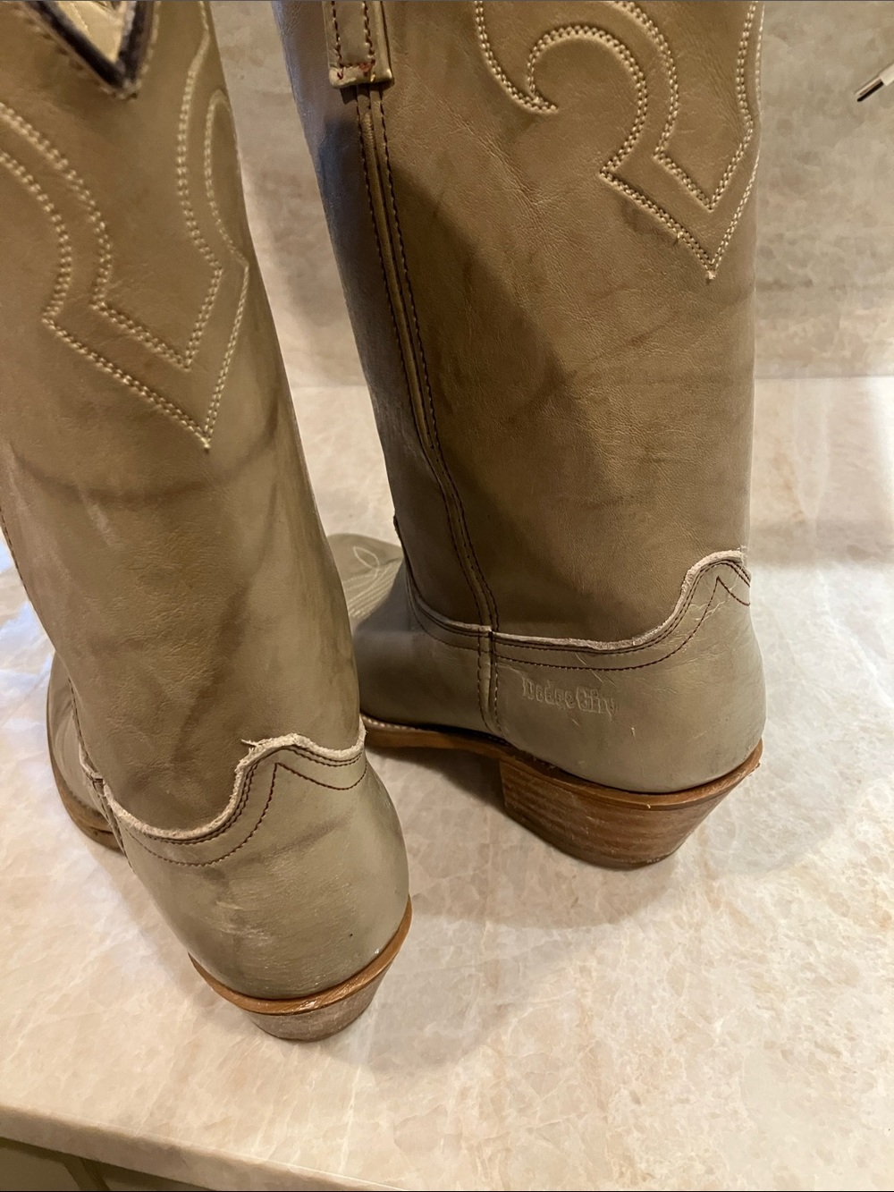 Men’s Taupe Western Cowboy Boots - Classic Pull-On Style - Picture 3 of 6